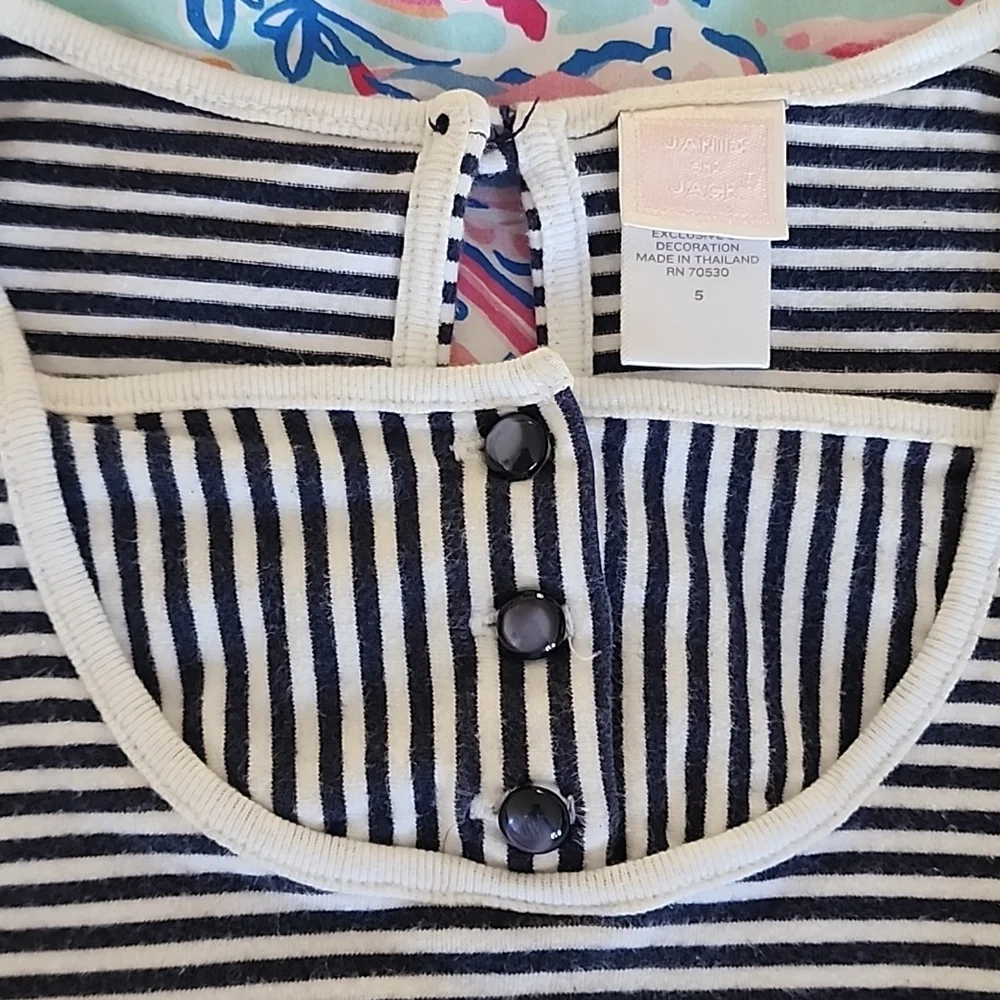 Janie and Jack 5 Romper Navy Stripe Resort Play - Picture 2 of 8